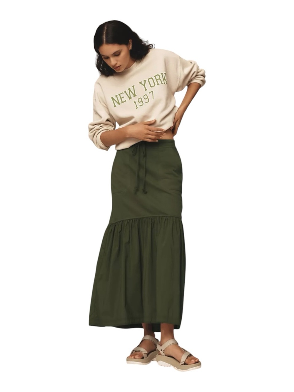 Daily Practice by Anthropologie: The Drop-Flounce Maxi Skirt Slip on Size Small
